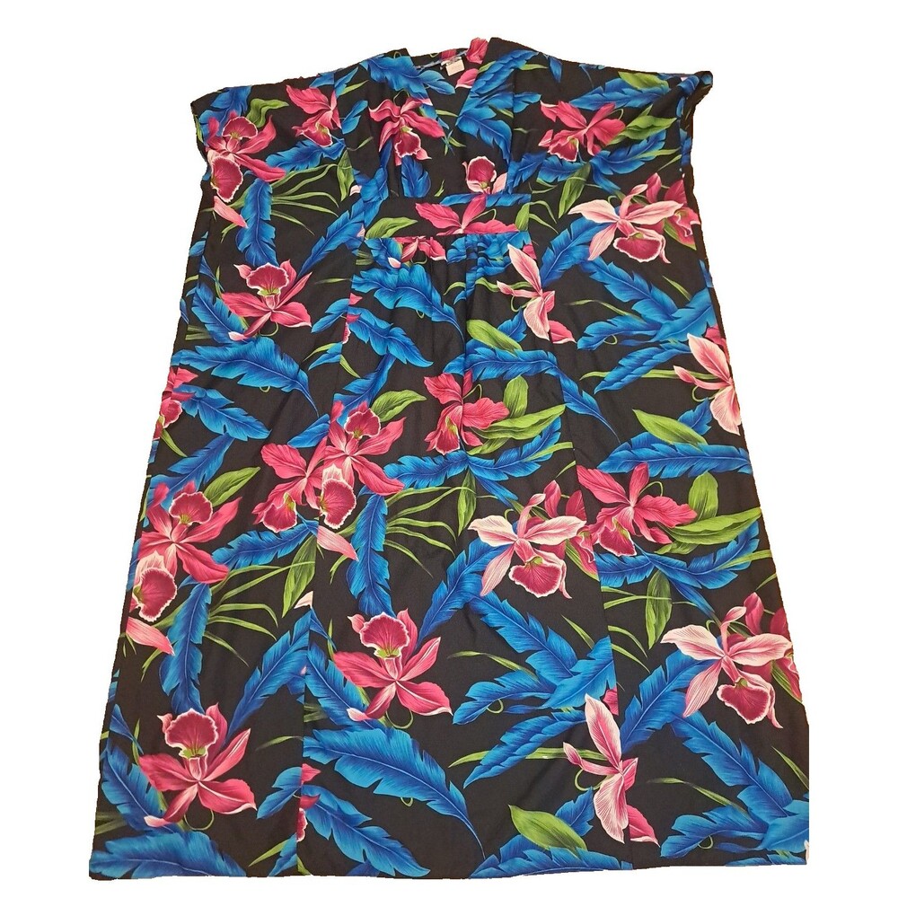 Hilo Hattie Kaftan Dress Cover Up Loungeware Maxi MuMu Hawaii Tropical Boho OS